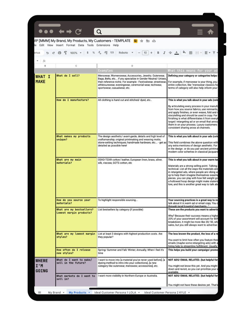 My Fashion Brand, Products & Buyers Worksheet